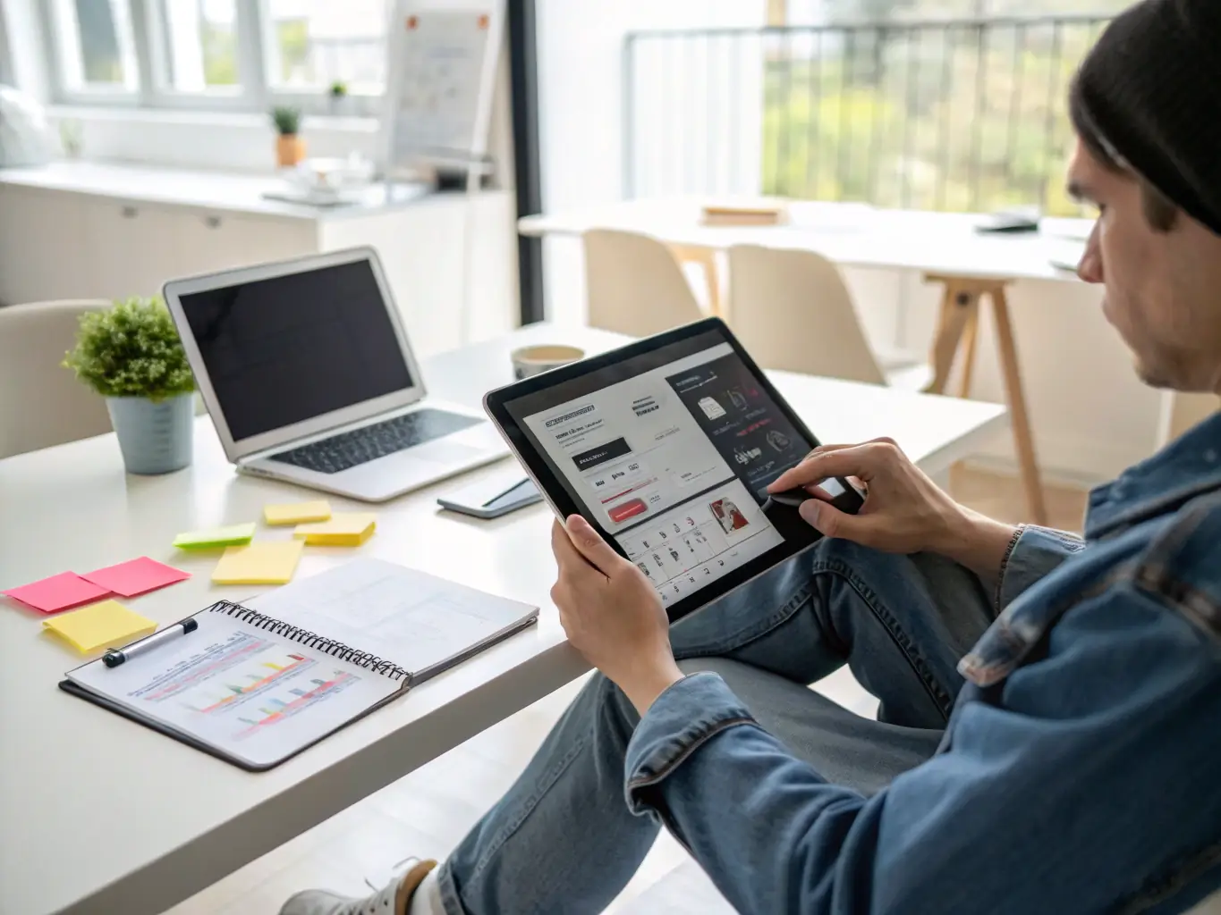 A tablet displaying a modern landing page for a startup incubator, highlighting innovation and community in Puerto Rico.